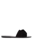 Matchesfashion.com Ancient Greek Sandals - Taygete Bow Embellished Velvet And Leather Slides - Womens - Black