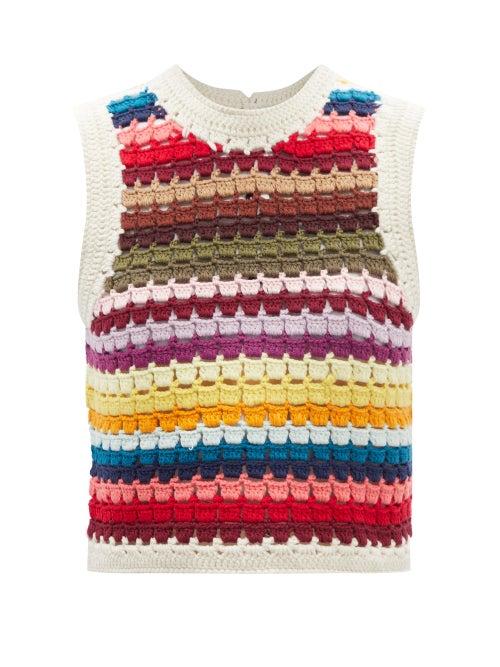 Ladies Rtw Sea - Ziggy Striped Crochet Sweater Vest - Womens - Multi