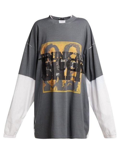 Matchesfashion.com Vetements - Drinking Problem Oversized T Shirt - Womens - Grey White