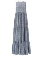 Raey - Starflower Ditsy Print Mega-tiered Silk Dress - Womens - Blue Multi