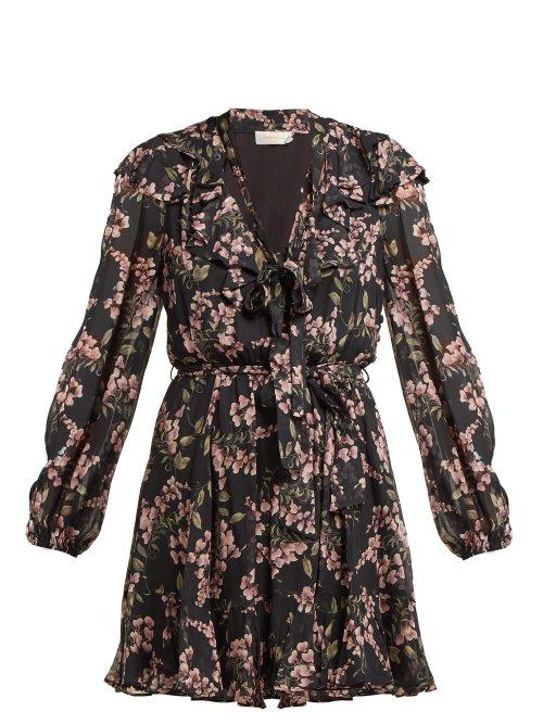 Matchesfashion.com Zimmermann - Fleeting Flounce Mini Dress - Womens - Black Print