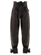 Matchesfashion.com The Attico - Belted Leather Pleated Trousers - Womens - Black