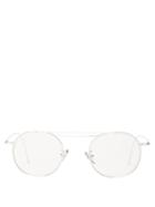 Matchesfashion.com Cutler And Gross - Round Frame Top Bar Glasses - Mens - Silver