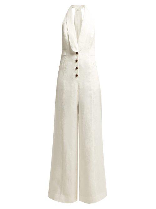 Matchesfashion.com Zimmermann - Corsage Shawl Lapel Linen Jumpsuit - Womens - Ivory