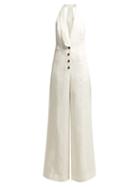 Matchesfashion.com Zimmermann - Corsage Shawl Lapel Linen Jumpsuit - Womens - Ivory