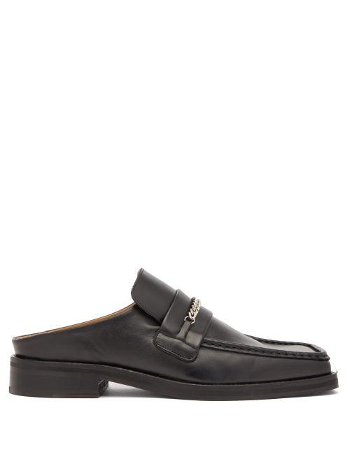 Matchesfashion.com Martine Rose - Curb-chain Square-toe Leather Mules - Mens - Black