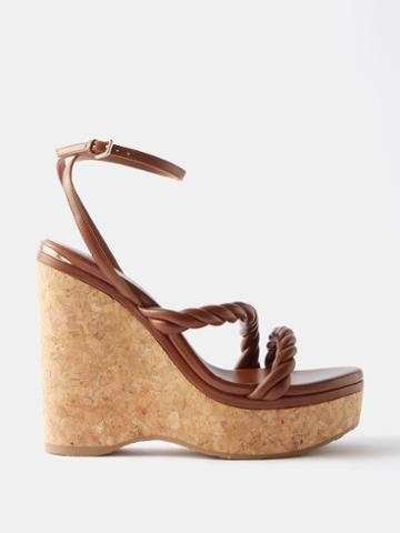 Jimmy Choo - Diosa 130 Leather And Cork Wedge Sandals - Womens - Brown