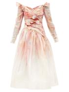 Zimmermann - Dancer Cutout Linen-blend Asymmetric Midi Dress - Womens - Light Pink