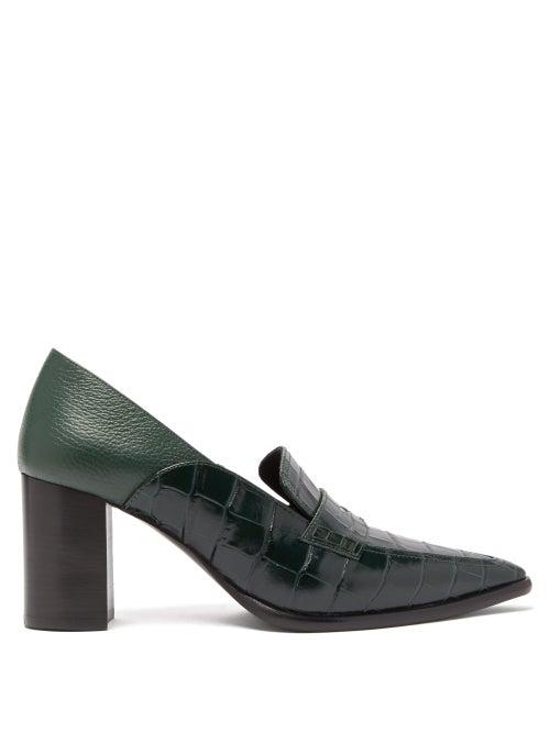 Matchesfashion.com Loewe - Crocodile Effect Leather Pumps - Womens - Dark Green