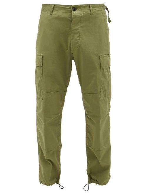 Matchesfashion.com Aries - Drawstring-cuff Stretch-cotton Cargo Trousers - Mens - Dark Green