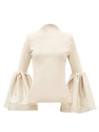 Marques'almeida - Flare-sleeve Ribbed Cotton-blend Jersey Top - Womens - Beige