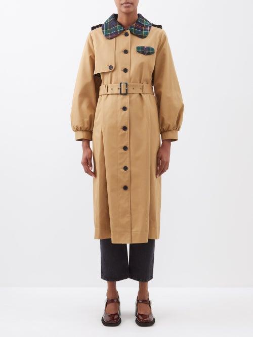 Shrimps - Dexter Tartan-trimmed Cotton Trench Coat - Womens - Camel