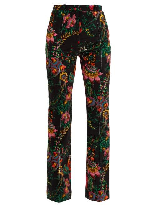 Matchesfashion.com Paco Rabanne - Floral Print Velvet Wide Leg Trousers - Womens - Black Multi