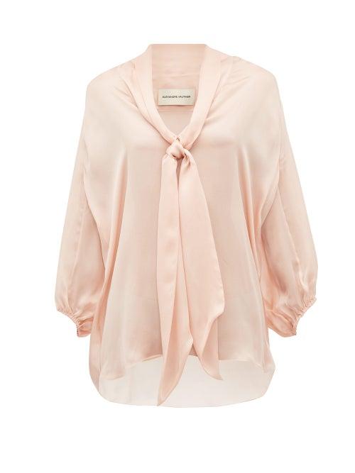 Matchesfashion.com Alexandre Vauthier - Tie Neck Silk Satin Chiffon Blouse - Womens - Light Pink