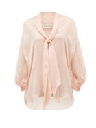 Matchesfashion.com Alexandre Vauthier - Tie Neck Silk Satin Chiffon Blouse - Womens - Light Pink