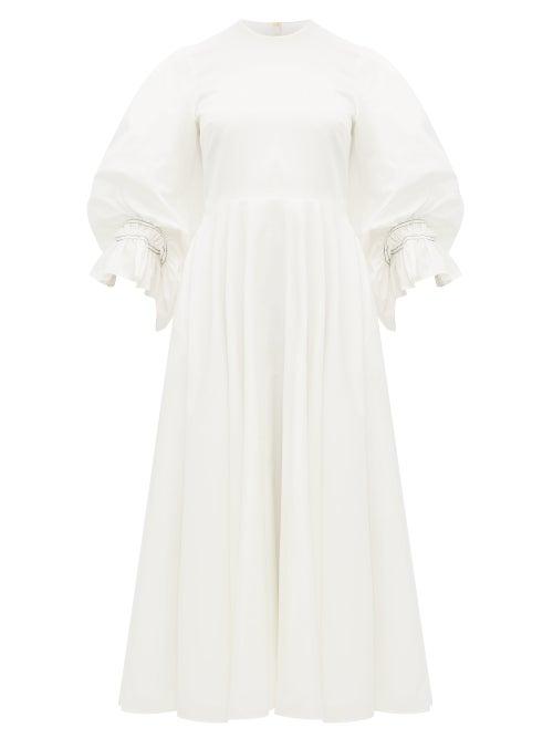 Matchesfashion.com Roksanda - Fife Balloon Sleeve Cotton Poplin Dress - Womens - Ivory