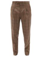 Paul Smith - Pleated Windowpane-check Wool Suit Trousers - Mens - Brown Multi