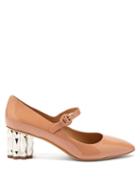 Matchesfashion.com Salvatore Ferragamo - Ortensia Faceted Heel Mary Jane Leather Pumps - Womens - Beige