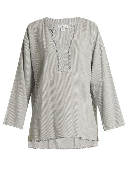 Matchesfashion.com Velvet By Graham & Spencer - Drinn Striped Cotton Top - Womens - Navy Stripe
