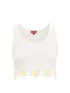 Matchesfashion.com Staud - Portofino Daisy-embellished Crocheted Cropped Top - Womens - White