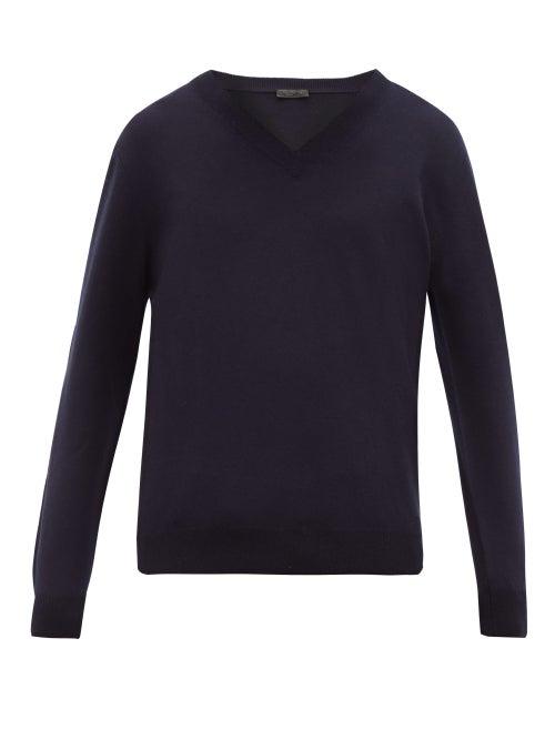 Matchesfashion.com Prada - V Neck Cashmere Sweater - Mens - Navy