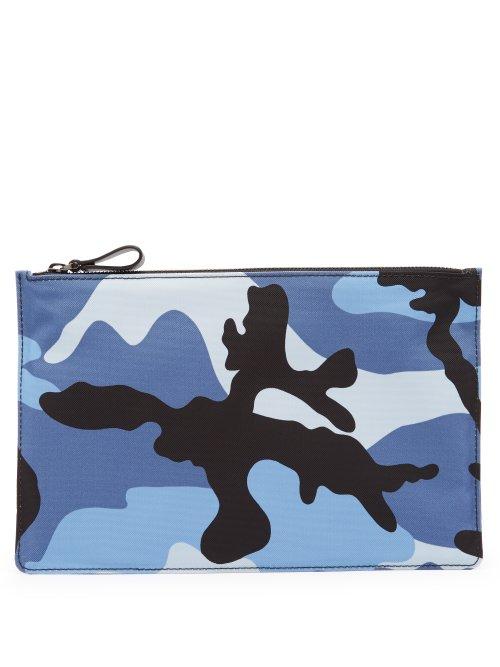 Matchesfashion.com Valentino - Flat Camouflage Pouch - Mens - Blue Multi