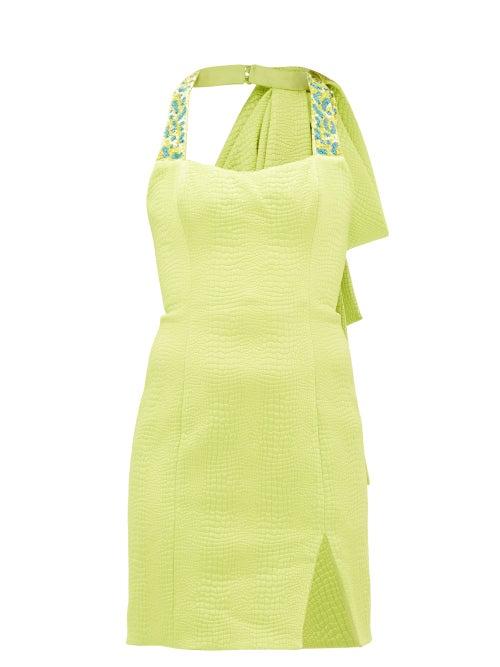 Matchesfashion.com Halpern - Beaded Matelass Mini Dress - Womens - Green