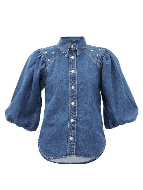 Matchesfashion.com Ganni - Studded Organic-cotton Denim Shirt - Womens - Denim