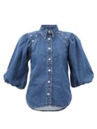 Matchesfashion.com Ganni - Studded Organic-cotton Denim Shirt - Womens - Denim