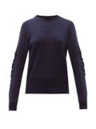 Matchesfashion.com Barrie - Pointelle-sleeve Cashmere Sweater - Womens - Navy