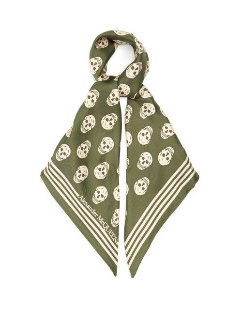Matchesfashion.com Alexander Mcqueen - Biker Skull Silk Scarf - Womens - Khaki Multi