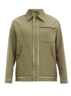 Matchesfashion.com Fendi - Suede-piped Wool-blend Gabardine Shirt - Mens - Green