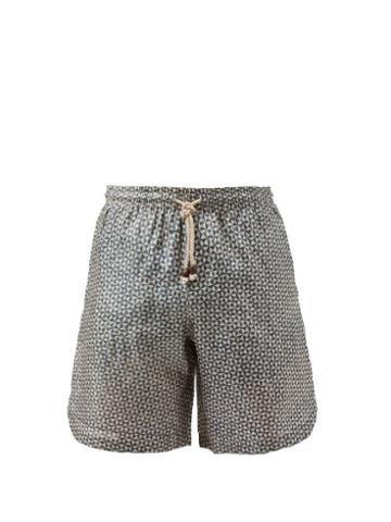 Smr Days - Geometric-print Silk Shorts - Mens - Navy Multi