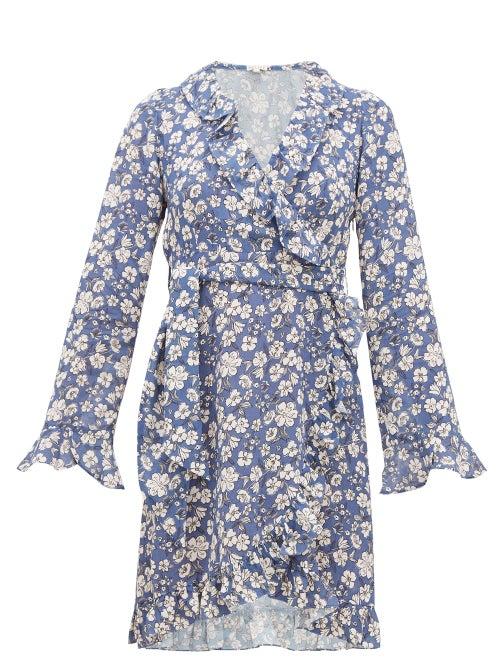 Matchesfashion.com Belize - Ramona Ruffled Floral-print Crepe Dress - Womens - Blue White