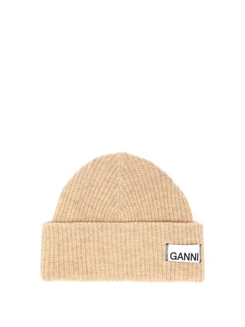 Matchesfashion.com Ganni - Logo Patch Wool Blend Beanie Hat - Womens - Beige