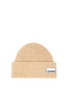 Matchesfashion.com Ganni - Logo Patch Wool Blend Beanie Hat - Womens - Beige