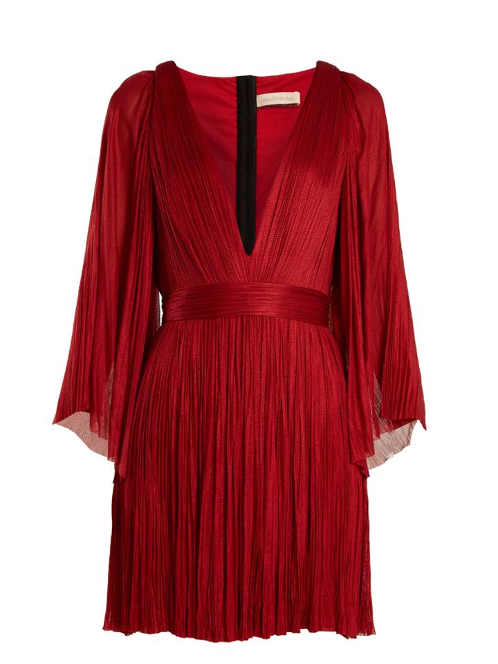 Maria Lucia Hohan Lur Deep V-neck Pleated Silk-tulle Mini Dress