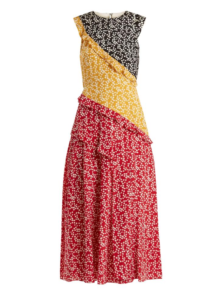 Saloni Agnes Knot-print Silk Crepe De Chine Dress