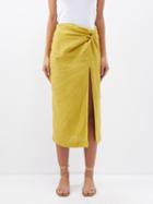 Casa Raki - Gaby Organic-linen Midi Skirt - Womens - Gold