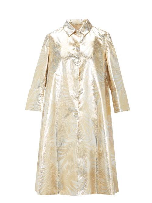 Matchesfashion.com Sara Battaglia - Palm-leaf Brocade Opera Coat - Womens - Gold Multi
