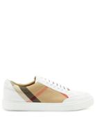 Matchesfashion.com Burberry - Salmond Check-panel Leather Trainers - Womens - Beige White