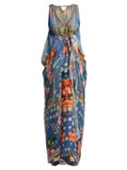 Matchesfashion.com Camilla - Faraway Florals Hand Painted Silk Kaftan - Womens - Navy Multi