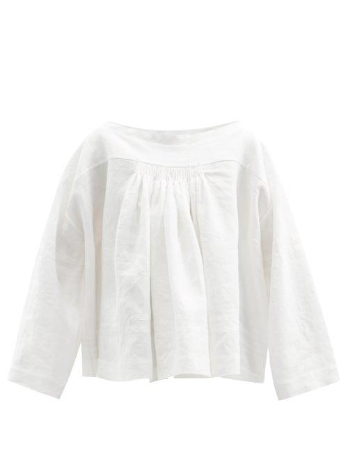 Matchesfashion.com Zanini - Silk-stripe Smocked Linen Top - Womens - Ivory