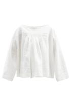 Matchesfashion.com Zanini - Silk-stripe Smocked Linen Top - Womens - Ivory