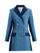 Matchesfashion.com Sonia Rykiel - Panelled Double Breasted Corduroy Coat - Womens - Blue Multi