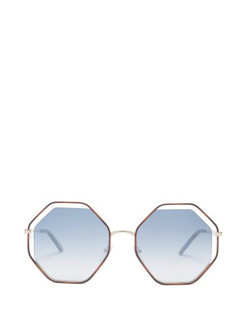 Matchesfashion.com Chlo - Poppy Hexagon Frame Sunglasses - Womens - Blue