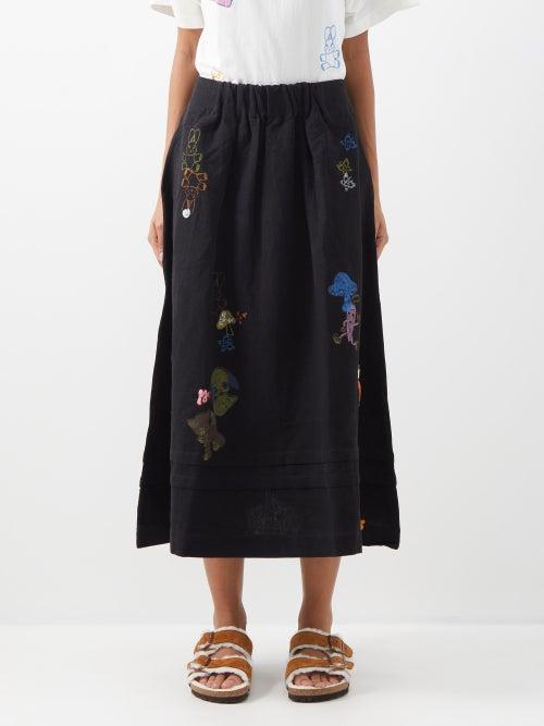 Story Mfg. - Todash Elasticated-waist Organic-cotton Skirt - Womens - Black Print
