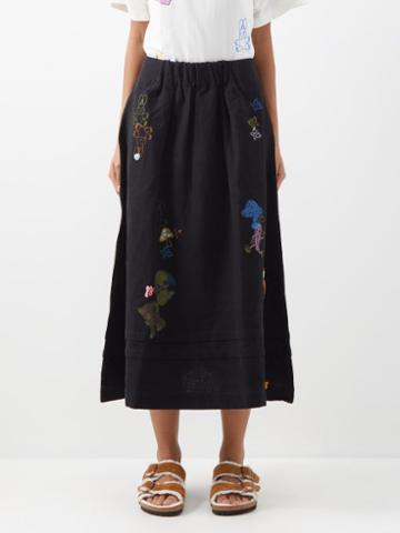 Story Mfg. - Todash Elasticated-waist Organic-cotton Skirt - Womens - Black Print