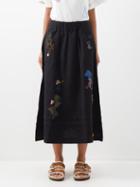 Story Mfg. - Todash Elasticated-waist Organic-cotton Skirt - Womens - Black Print