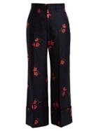 Matchesfashion.com Gucci - Rose Fil Coup Wool Cotton Wide Leg Trousers - Womens - Navy Multi